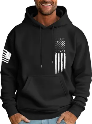 Mens Oversized Hoodie Flag Graphic Casual Plus Size Sweatshirt Fall Winter Long Sleeve Drawstring Hoodies with Pocket