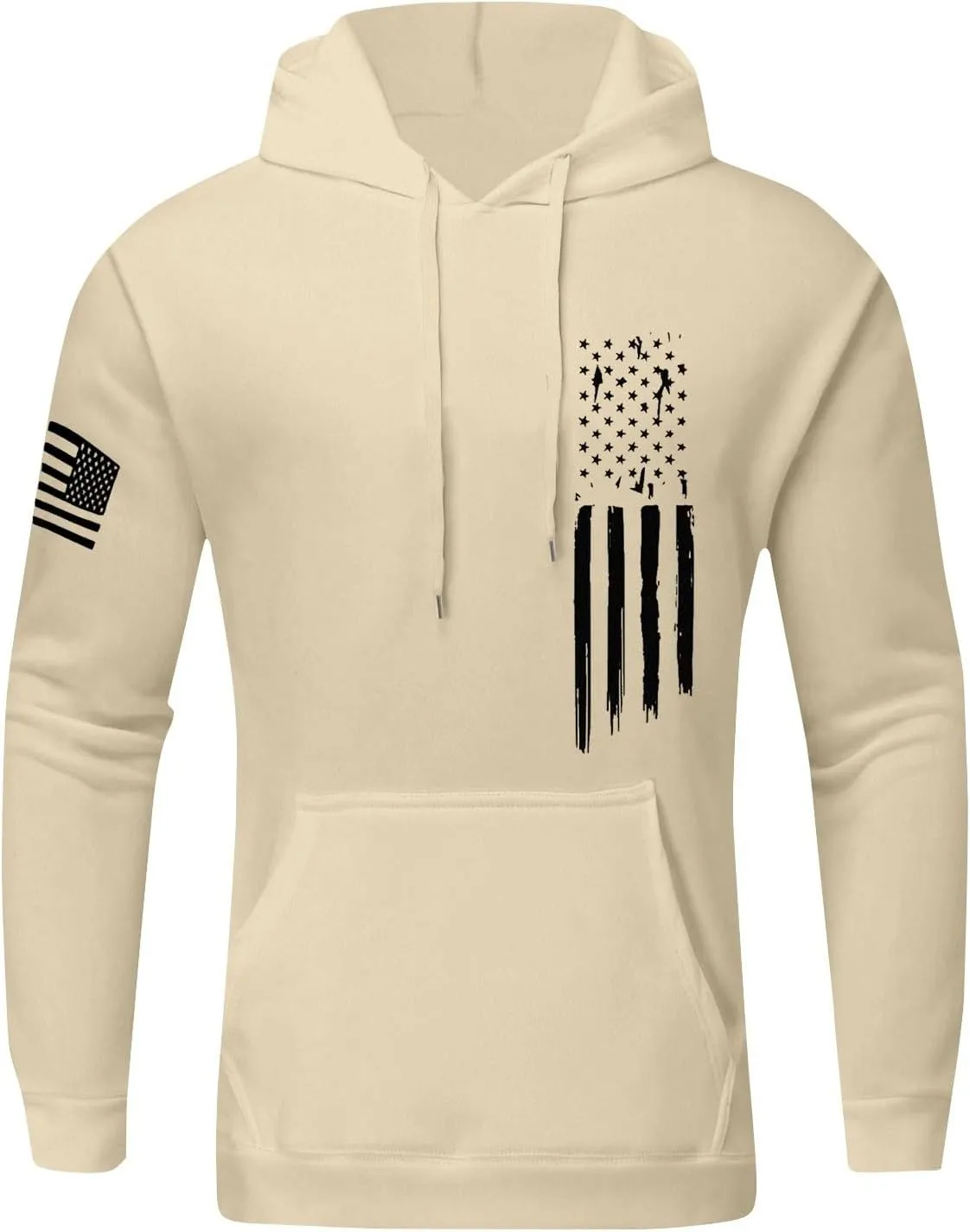 Mens Oversized Hoodie Flag Graphic Casual Plus Size Sweatshirt Fall Winter Long Sleeve Drawstring Hoodies with Pocket