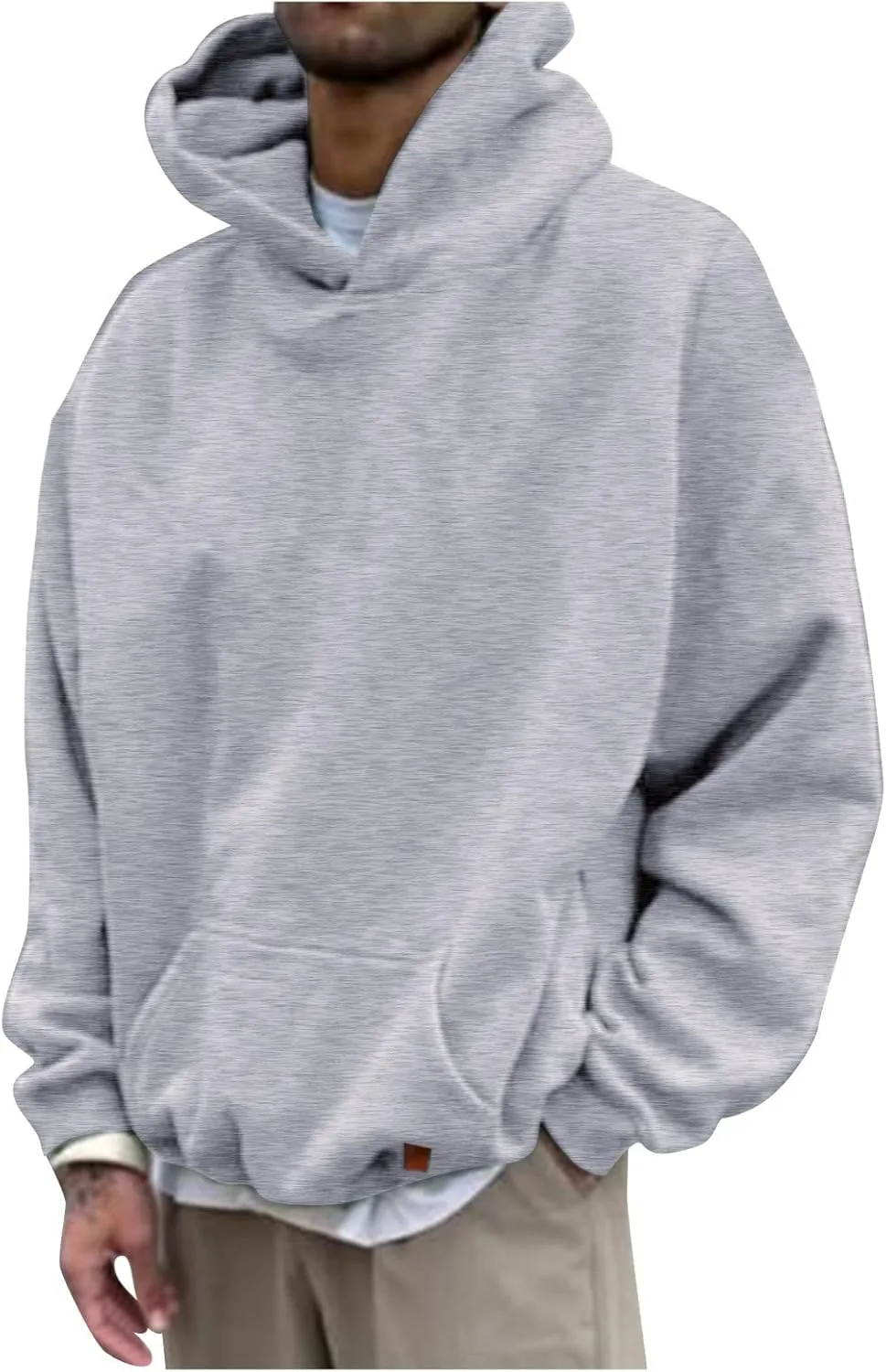 Mens Oversized Hoodies Pullover Solid Vintage Long Sleeve Sweatshirt Heavyweight Baggy Streetwear Top Athletic
