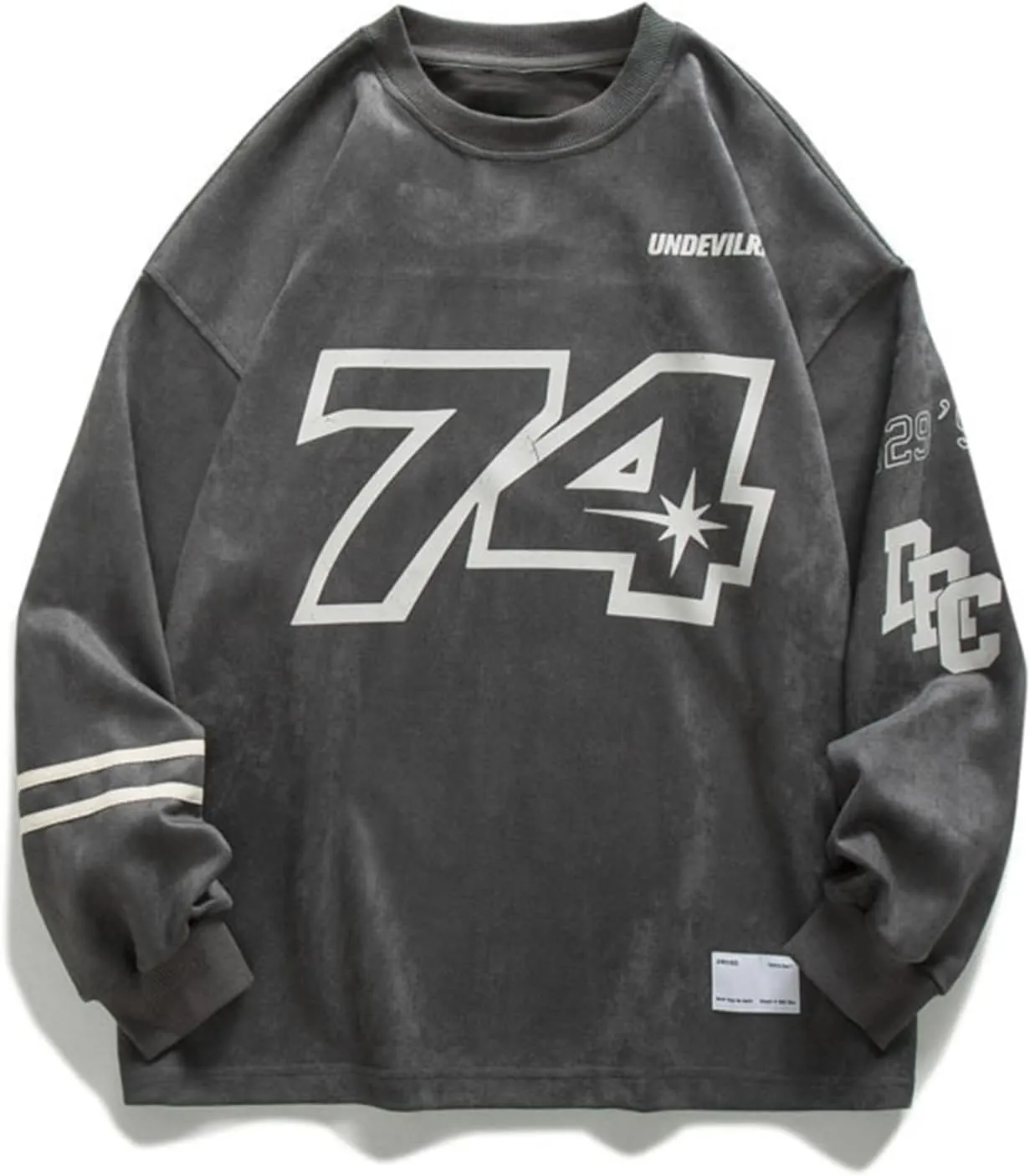 Mens Oversized Sweatshirt Letter Print Vintage Crewneck Long Sleeve Loose Graphic Pullover Tops Unisex Streetwear