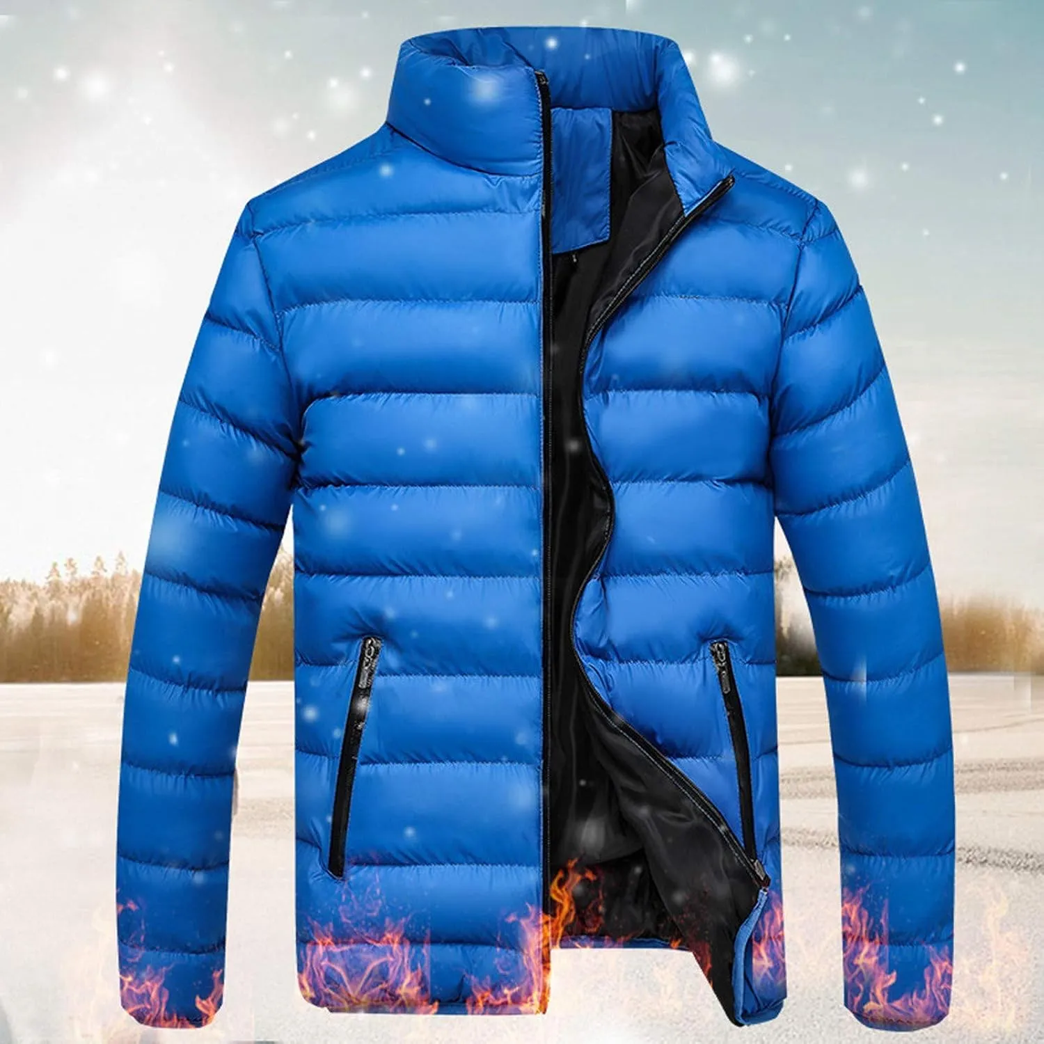 Mens Puffer Jacket No Hood Winter Casual Thermal Quilted Outerwear Coat Lightweight Solid Color Down Jacket