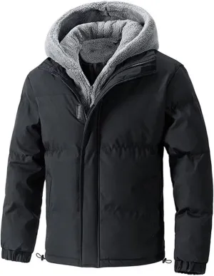 Men's Puffer Quilted Jacket Hooded Casual Thicken Coat Winter Warm Two-Piece Trend Cotton-Padded Coats Outdoor
