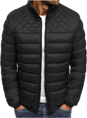 Men's Puffer Quilted Jacket Plus Size Standup Collar Casual Thicken Coat Winter Warm Cotton-Padded Coats Outdoor