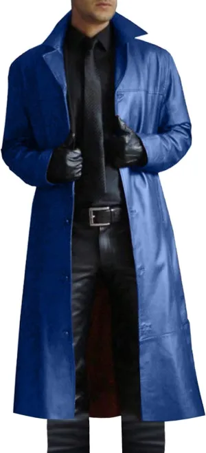 Mens Retro Leather Jacket Long Steampunk Overcoat Long Sleeve Open Front Cardigan Jacket Vintage Trench Coat