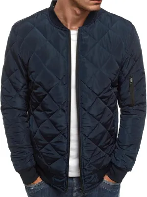 Men's Rhombic Cotton-Padded Jacket Solid Color Loose Jacket Arm Zipper Coat Warm Autumn Winter