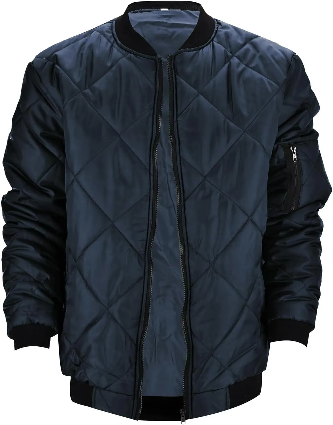 Men's Rhombic Cotton-Padded Jacket Solid Color Loose Jacket Arm Zipper Coat Warm Autumn Winter