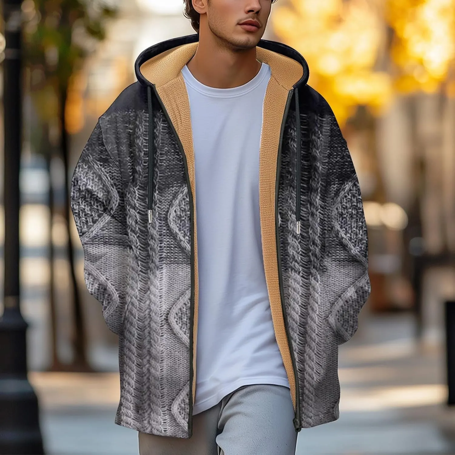Mens Sherpa Hoodie Full-Zip Heavyweight Casual Hooded Warm Thick Thermal Hoodies