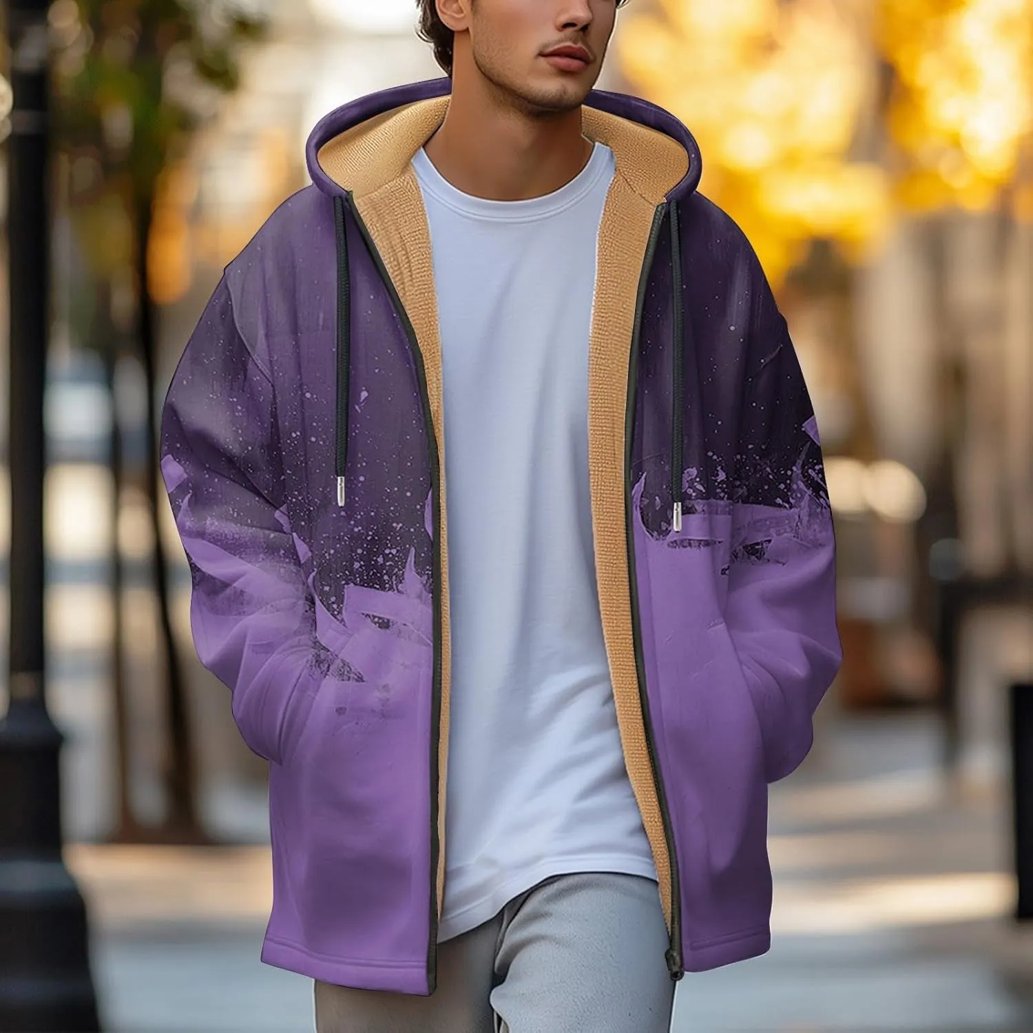 Mens Sherpa Hoodie Full-Zip Heavyweight Casual Hooded Warm Thick Thermal Hoodies