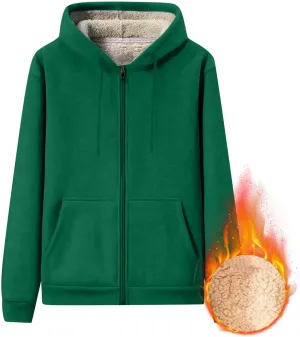 Mens Sherpa Hoodie Zip Up Thermal Thick Hoodies Winter Heavyweight Warm Hooded
