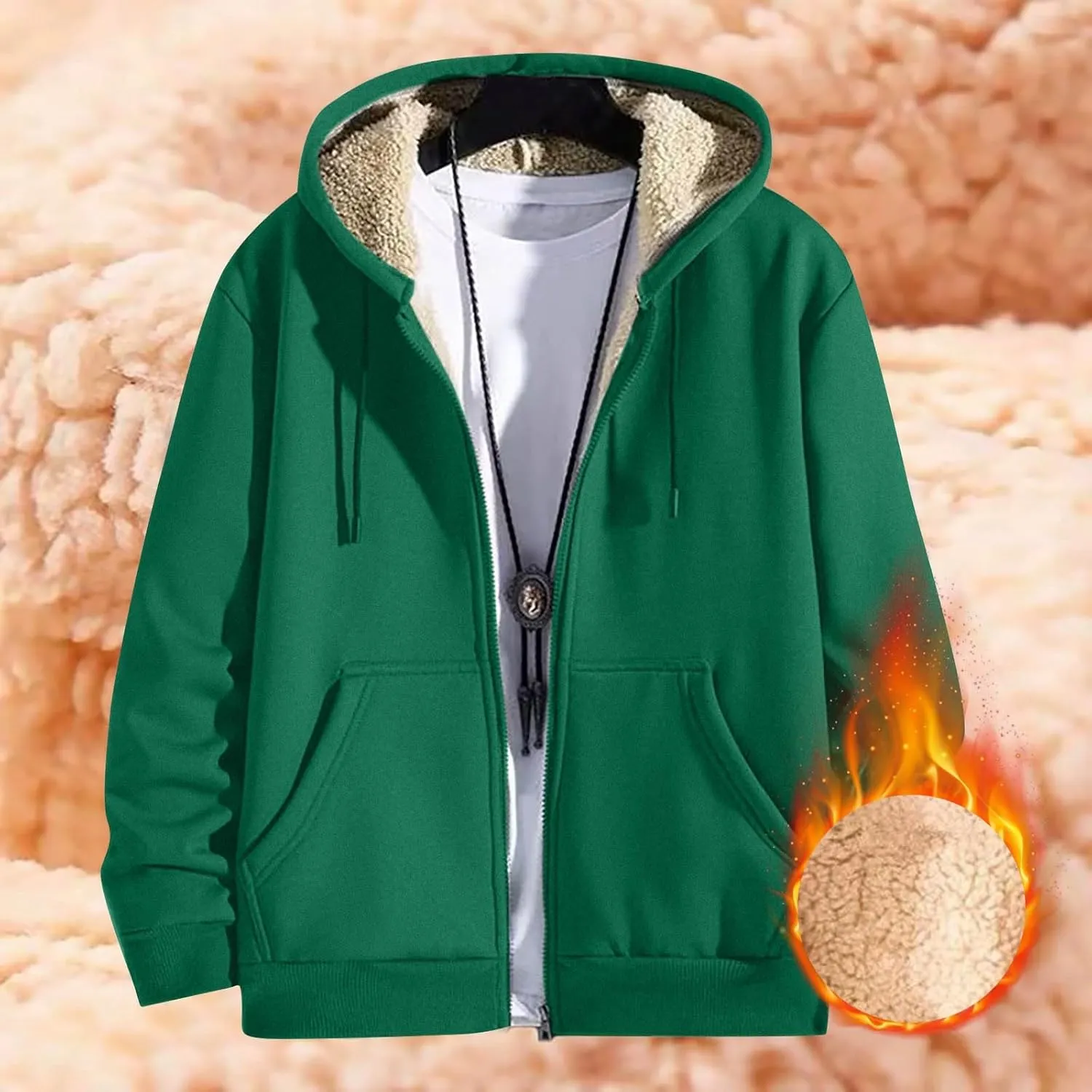 Mens Sherpa Hoodie Zip Up Thermal Thick Hoodies Winter Heavyweight Warm Hooded