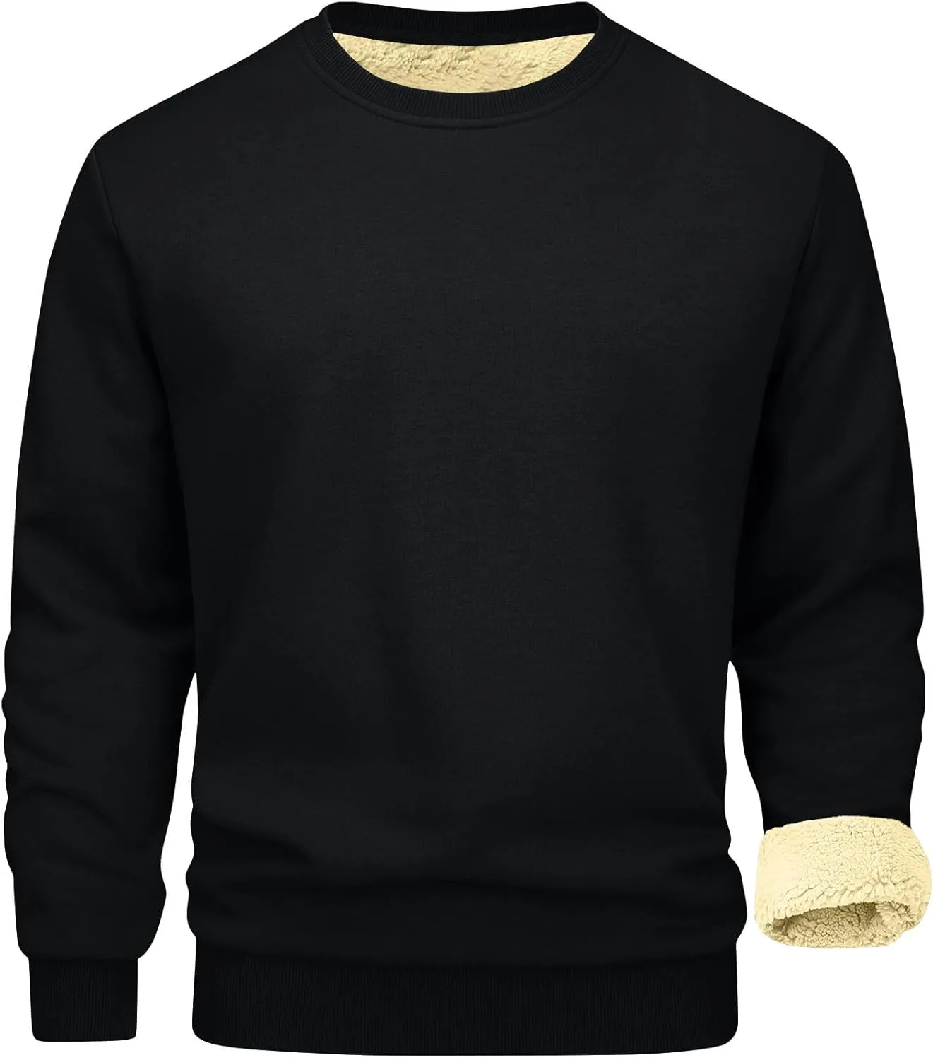 Mens Sherpa Lined Sweatshirt Basic Winter Fleece Warm Thick Pullover Top Casual Fashion Long Sleeve Crewneck Sweaters