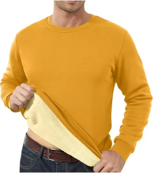 Mens Sherpa Lined Sweatshirt Basic Winter Fleece Warm Thick Pullover Top Casual Fashion Long Sleeve Crewneck Sweaters