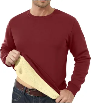 Mens Sherpa Lined Sweatshirt Basic Winter Fleece Warm Thick Pullover Top Casual Fashion Long Sleeve Crewneck Sweaters