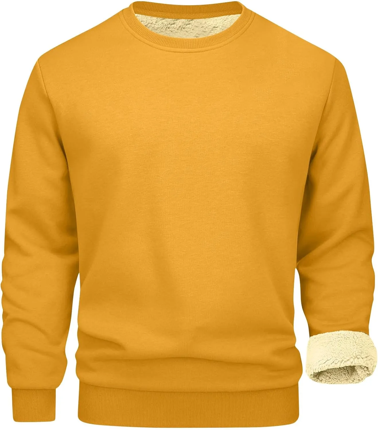Mens Sherpa Lined Sweatshirt Basic Winter Fleece Warm Thick Pullover Top Casual Fashion Long Sleeve Crewneck Sweaters