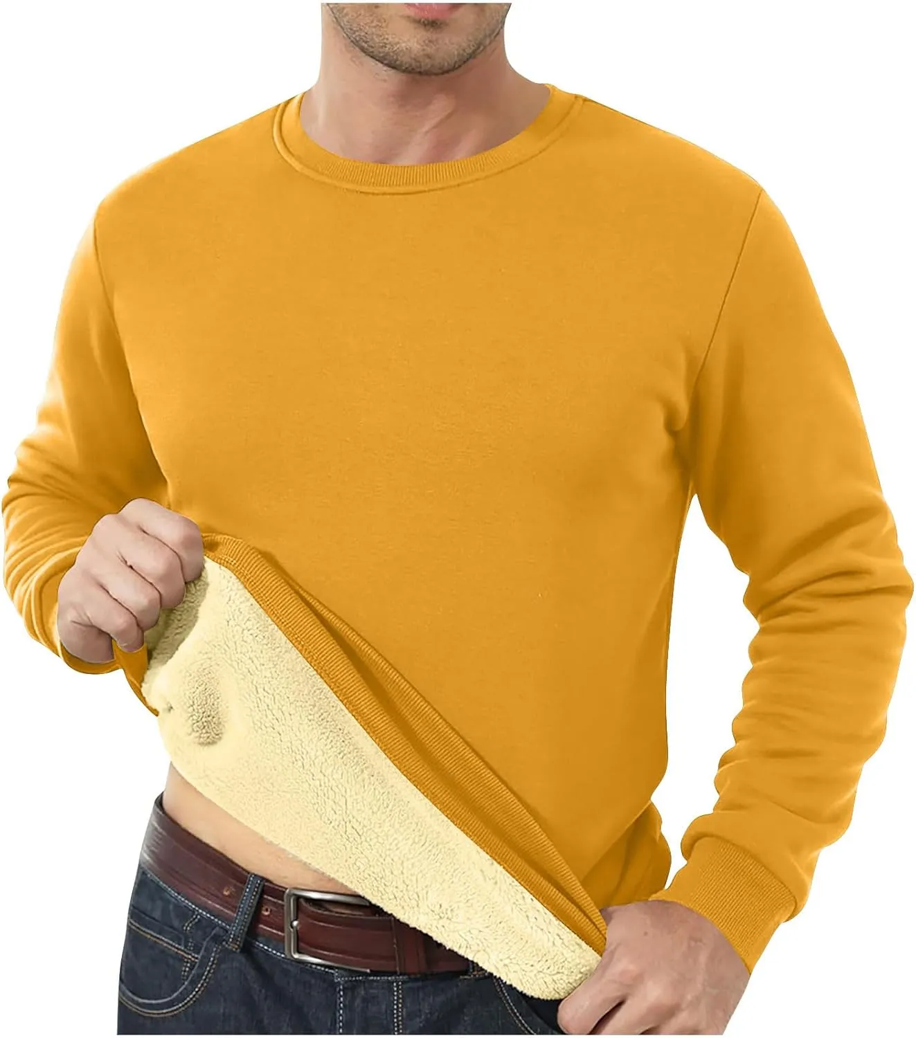 Mens Sherpa Lined Sweatshirt Basic Winter Fleece Warm Thick Pullover Top Casual Fashion Long Sleeve Crewneck Sweaters