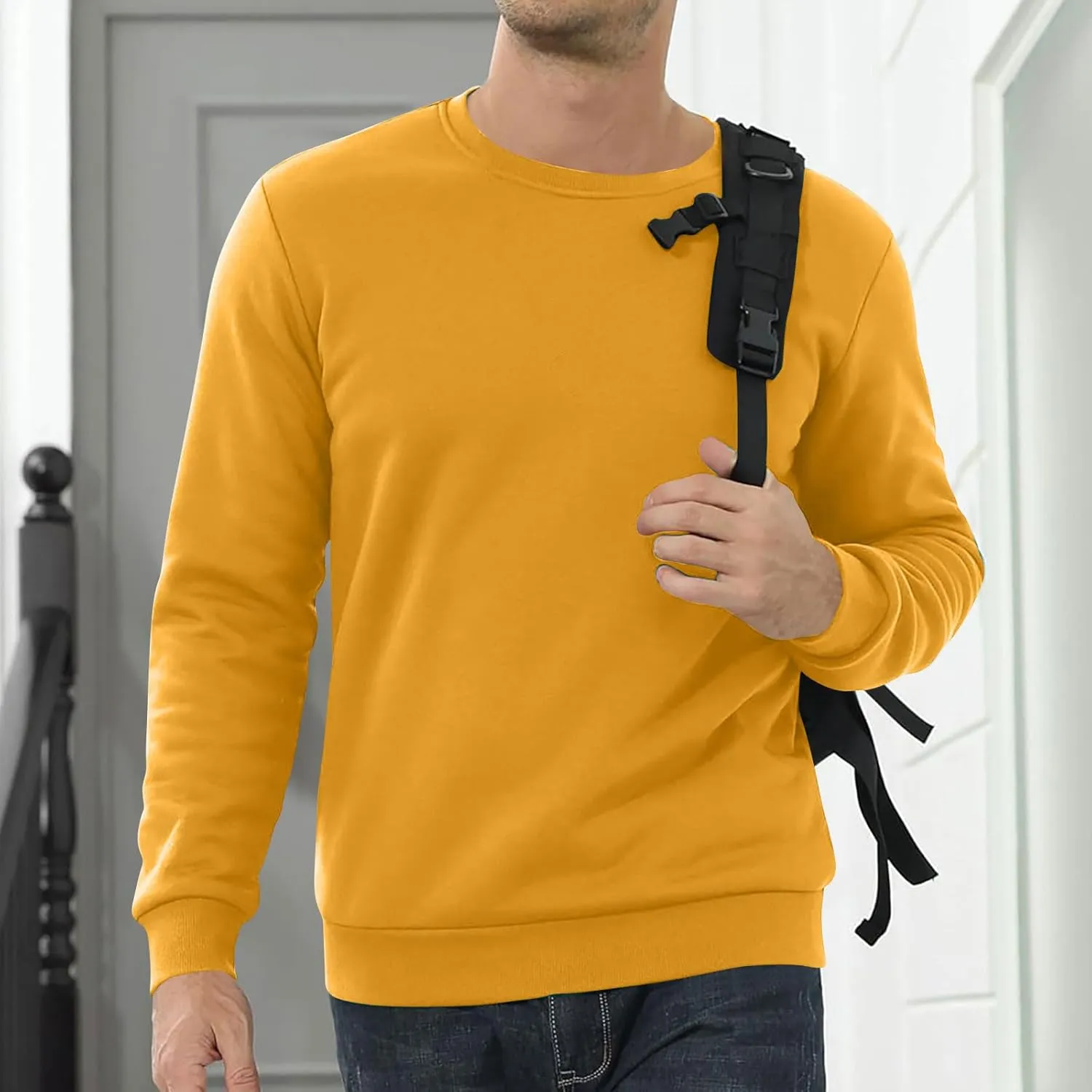 Mens Sherpa Lined Sweatshirt Basic Winter Fleece Warm Thick Pullover Top Casual Fashion Long Sleeve Crewneck Sweaters