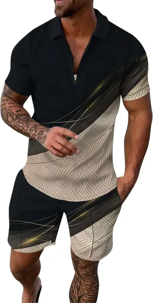 Mens Short Sets 2 Piece Outfits Polo Shirt Hawaiian Summer Tracksuits Casual Set Short Sleeve and Shorts Set for Men