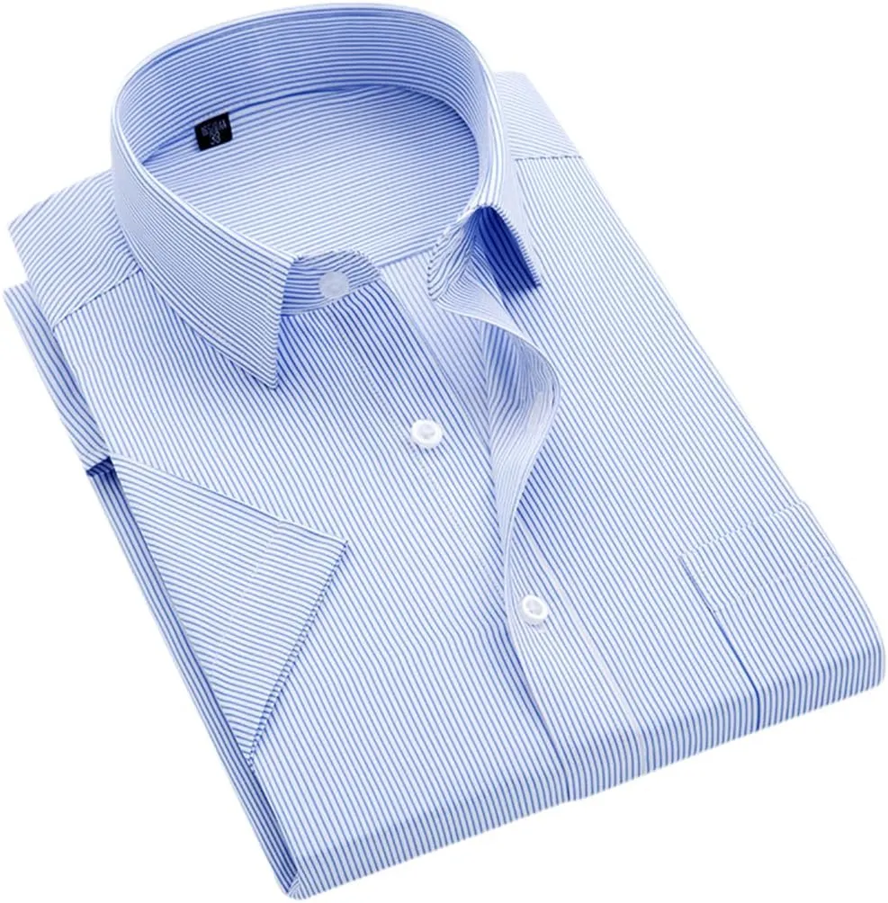 Men's Solid Color Striped Dress Shirt Single Breasted Lapel Wrinkle Resistant Shirt D997 7XL