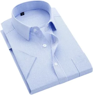 Men's Solid Color Striped Dress Shirt Single Breasted Lapel Wrinkle Resistant Shirt D997 7XL