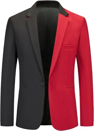 Men's Suit Jacket Classic Fit Patchwork Blazer Stretch One Button Regular Pocket Lapel Premium Knit Dinner Sport Coat