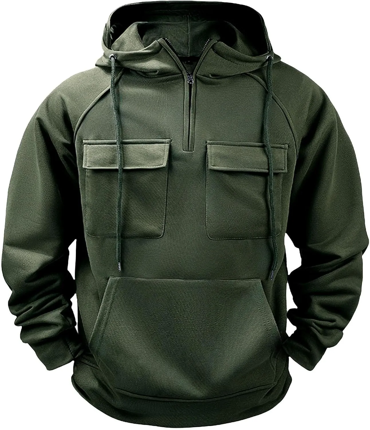 Men's Tactical Hoodies Solid Color Quarter Zip Sweatshirt Multi Pockets Jakcets Fleece Winter Warm Oversized Pullover