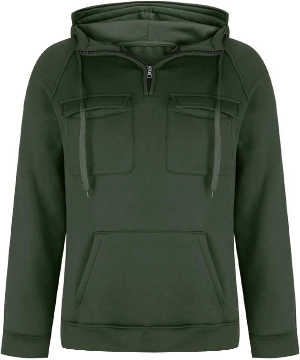 Men's Tactical Hoodies Solid Color Quarter Zip Sweatshirt Multi Pockets Jakcets Fleece Winter Warm Oversized Pullover