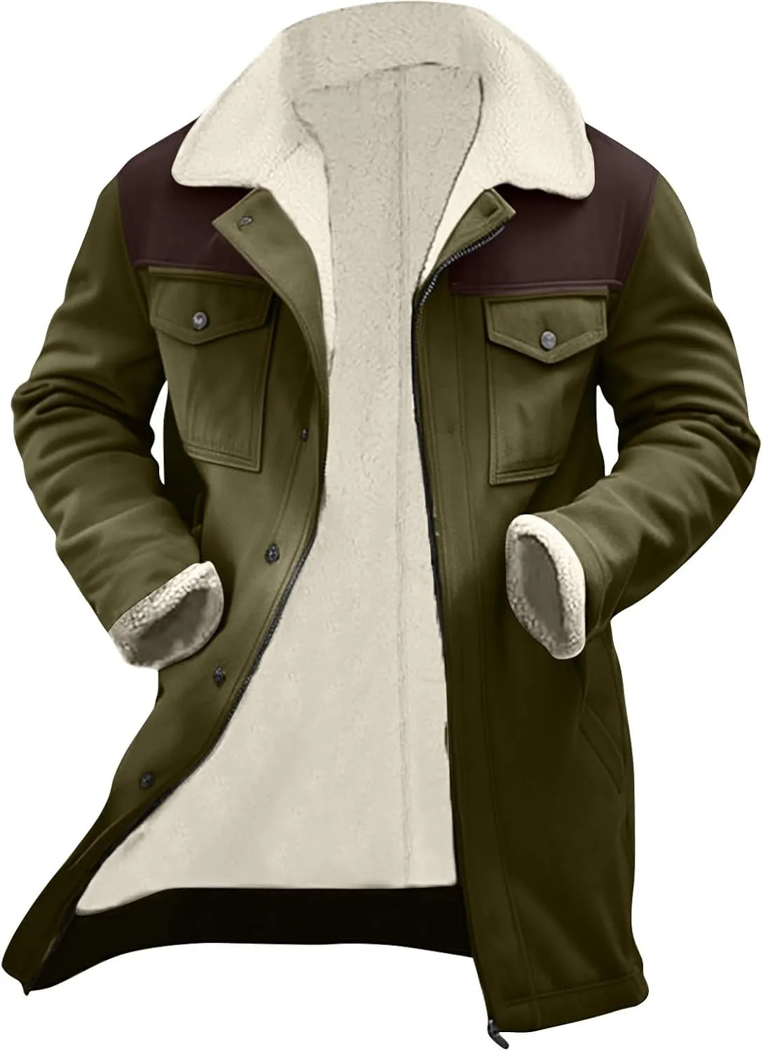Mens Vintage Suede Pocket Plush Reversed Collar Outdoor Jacket Coat Retro Top Patchwork Suede Trench Coat Winter Biker Coats