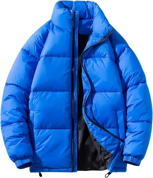 Mens Winter Coat Zipper Stand Collar Fashion Fall Casual Loose Solid Thickened Cotton Padded Warm Jacket Outwear