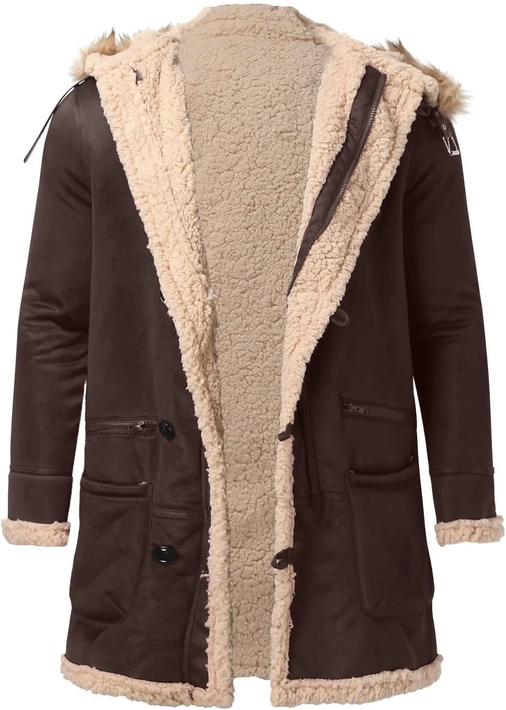 Men'S Winter Coats With Hood Fleece Button Down Coat Heated Thick Waterproof Casual Vintage Oversized Jacket