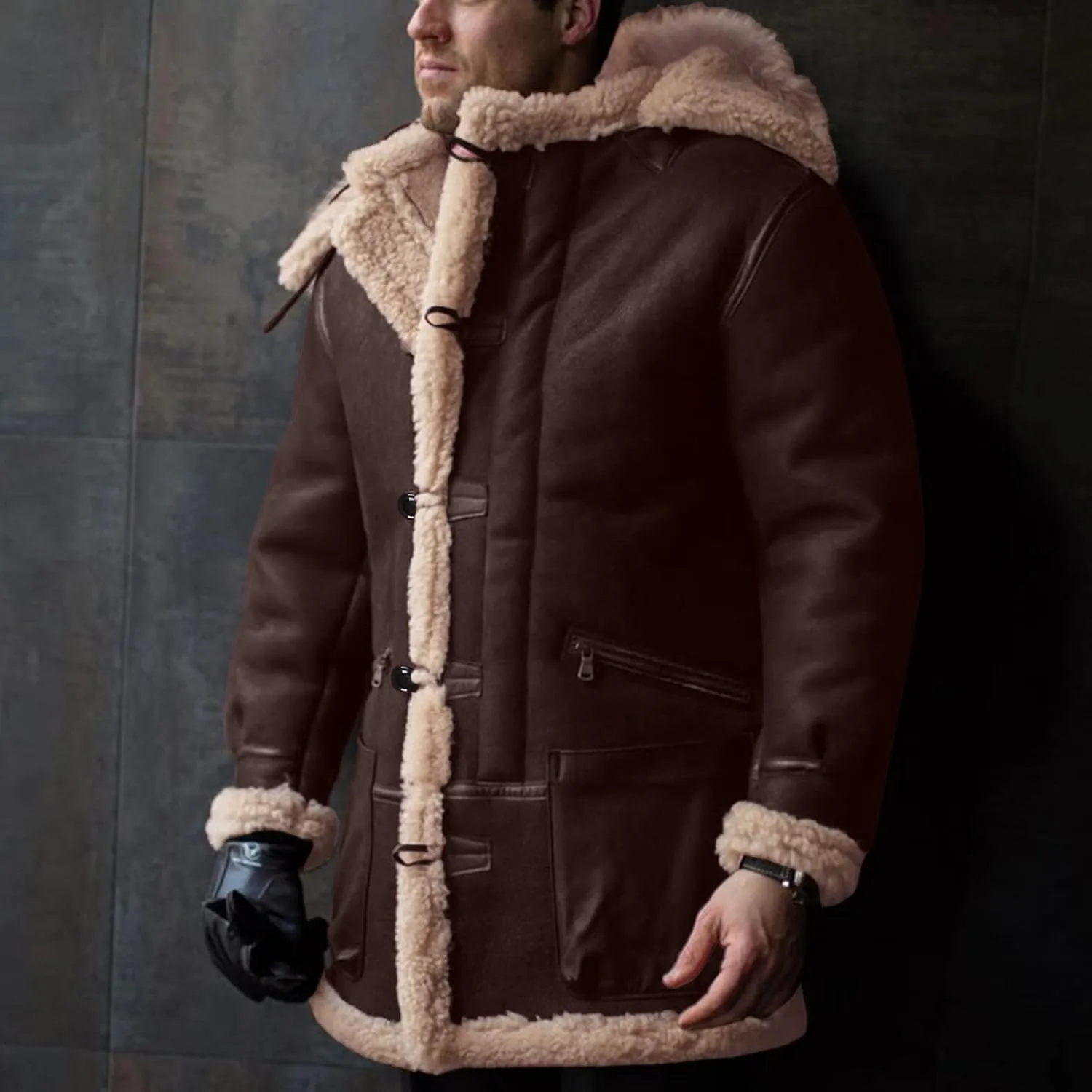 Men'S Winter Coats With Hood Fleece Button Down Coat Heated Thick Waterproof Casual Vintage Oversized Jacket