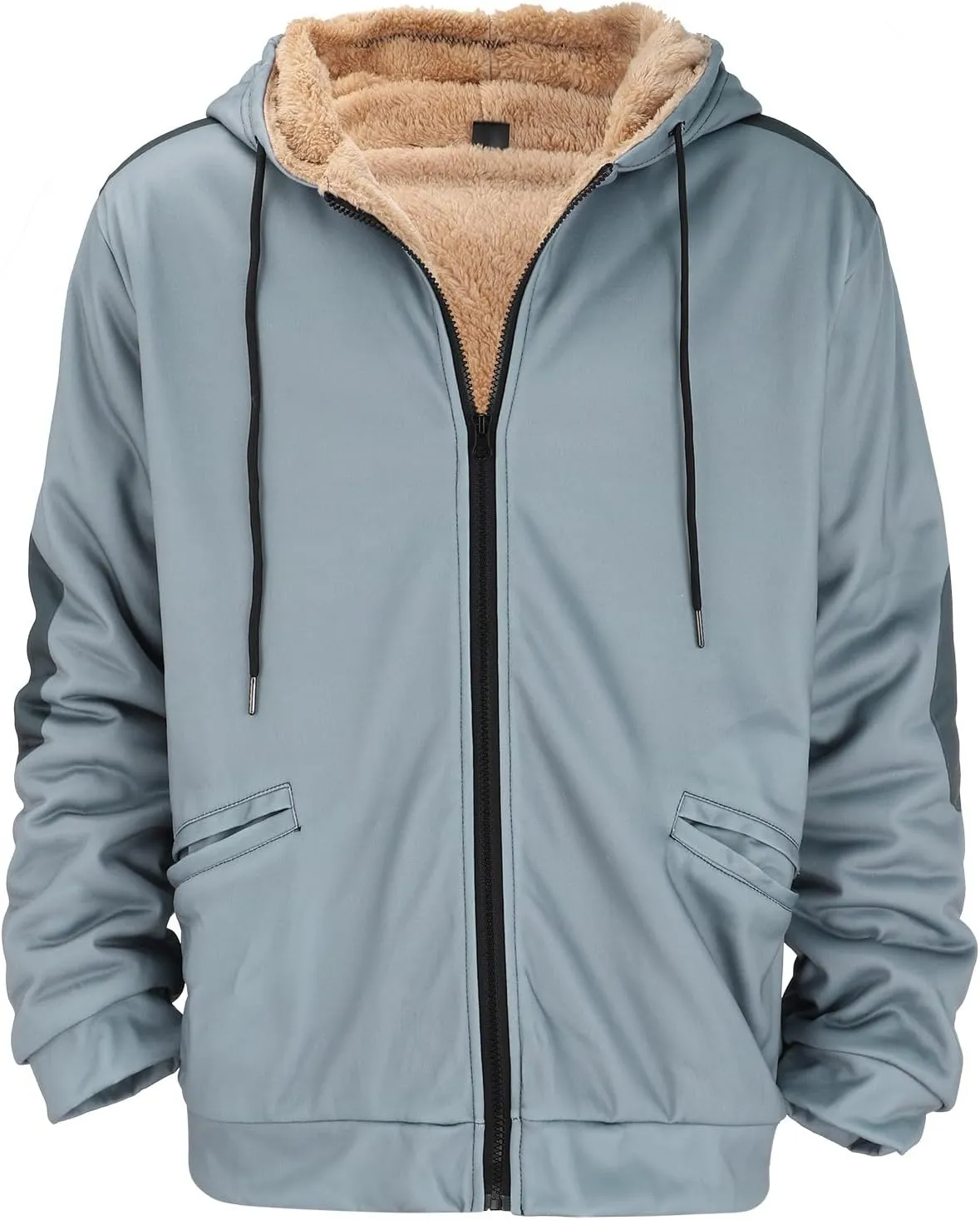 Mens Winter Jacket Printed Flag Hooded Brown Zipper Personalized Patch Casual Cotton Jacket Black Fleece
