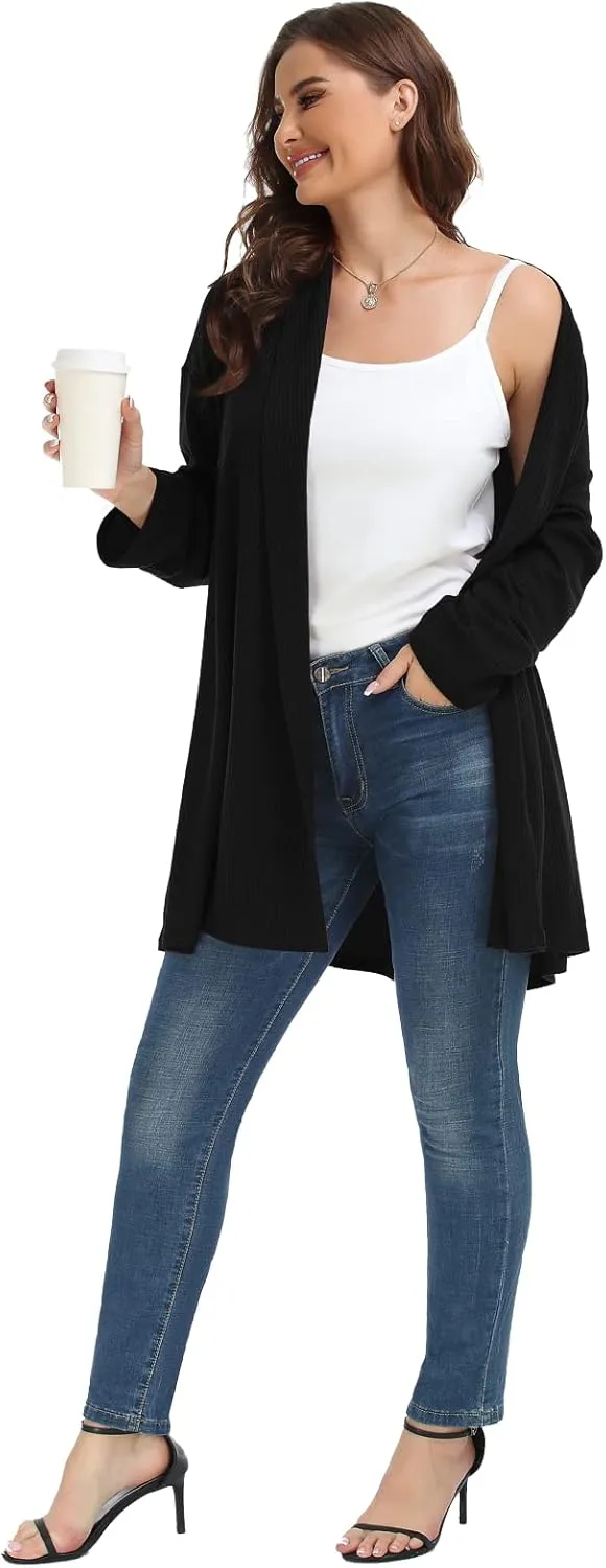 MONNURO Plus Size Cardigan for Women Open Front Casual Lightweight Long Sleeve Waffle Knit Cardigan for Fall