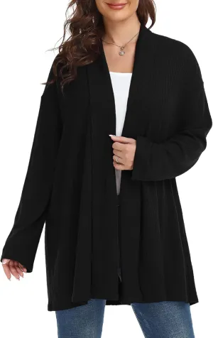 MONNURO Plus Size Cardigan for Women Open Front Casual Lightweight Long Sleeve Waffle Knit Cardigan for Fall