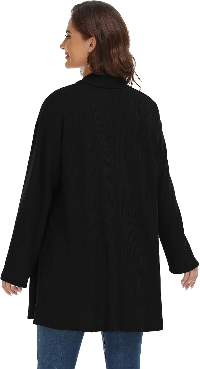 MONNURO Plus Size Cardigan for Women Open Front Casual Lightweight Long Sleeve Waffle Knit Cardigan for Fall