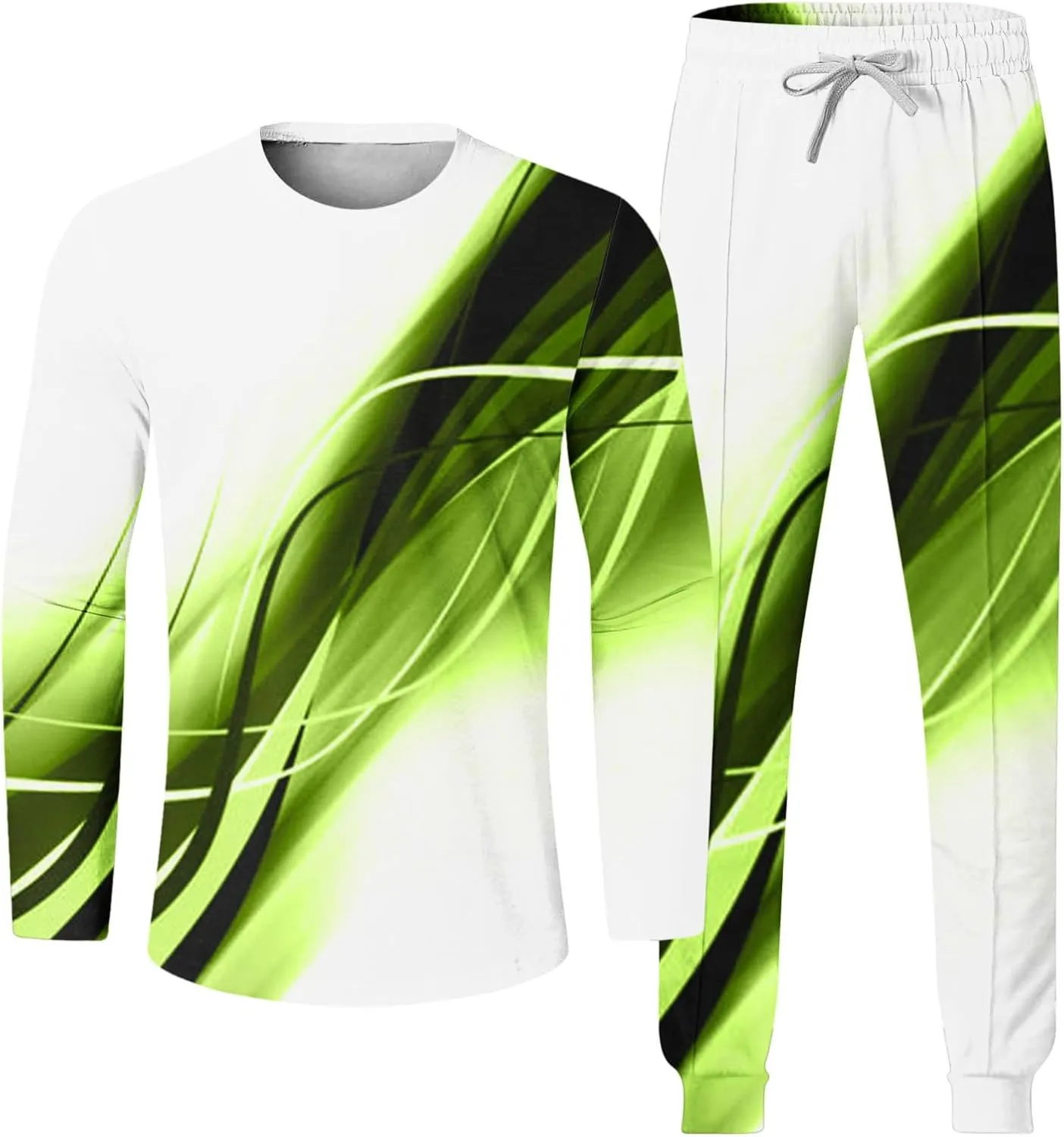 Muscularfit Men's Casual Active Tracksuits Sports Line Print Pullover Crewneck Sweatshirts Athletic Jogging 2 Piece Outfits