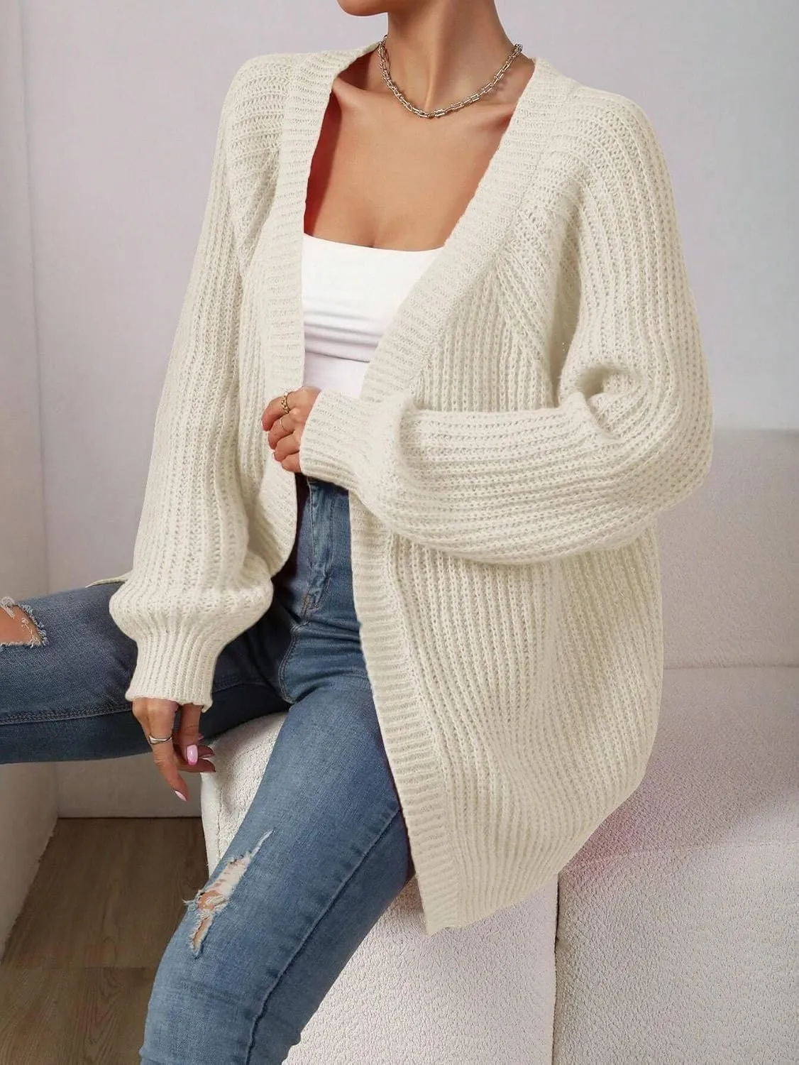 Narecte Womens Cardigan Sweaters Open Front Cardigan Ribbed Knit Women's Casual Long Sleeve Cardigan Fall Outwear