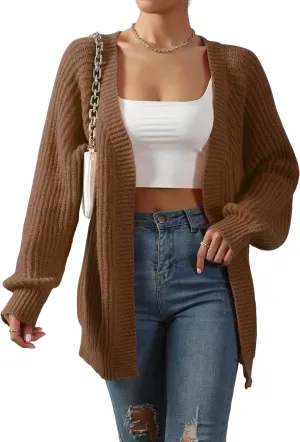 Narecte Womens Cardigan Sweaters Open Front Cardigan Ribbed Knit Women's Casual Long Sleeve Cardigan Fall Outwear
