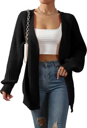 Narecte Womens Cardigan Sweaters Open Front Cardigan Ribbed Knit Women's Casual Long Sleeve Cardigan Fall Outwear