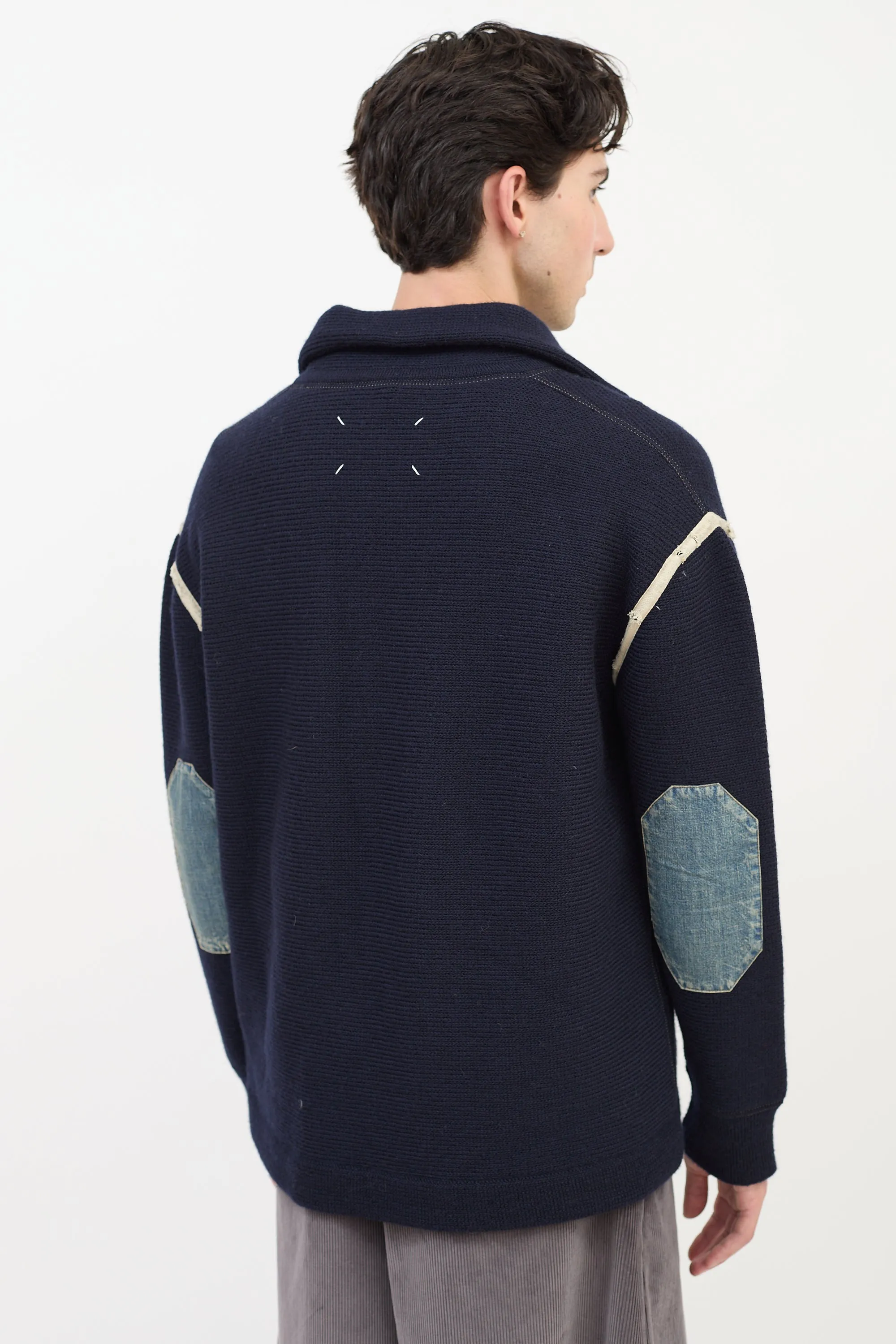 Navy Wool & Denim Elbow Patch Sweater