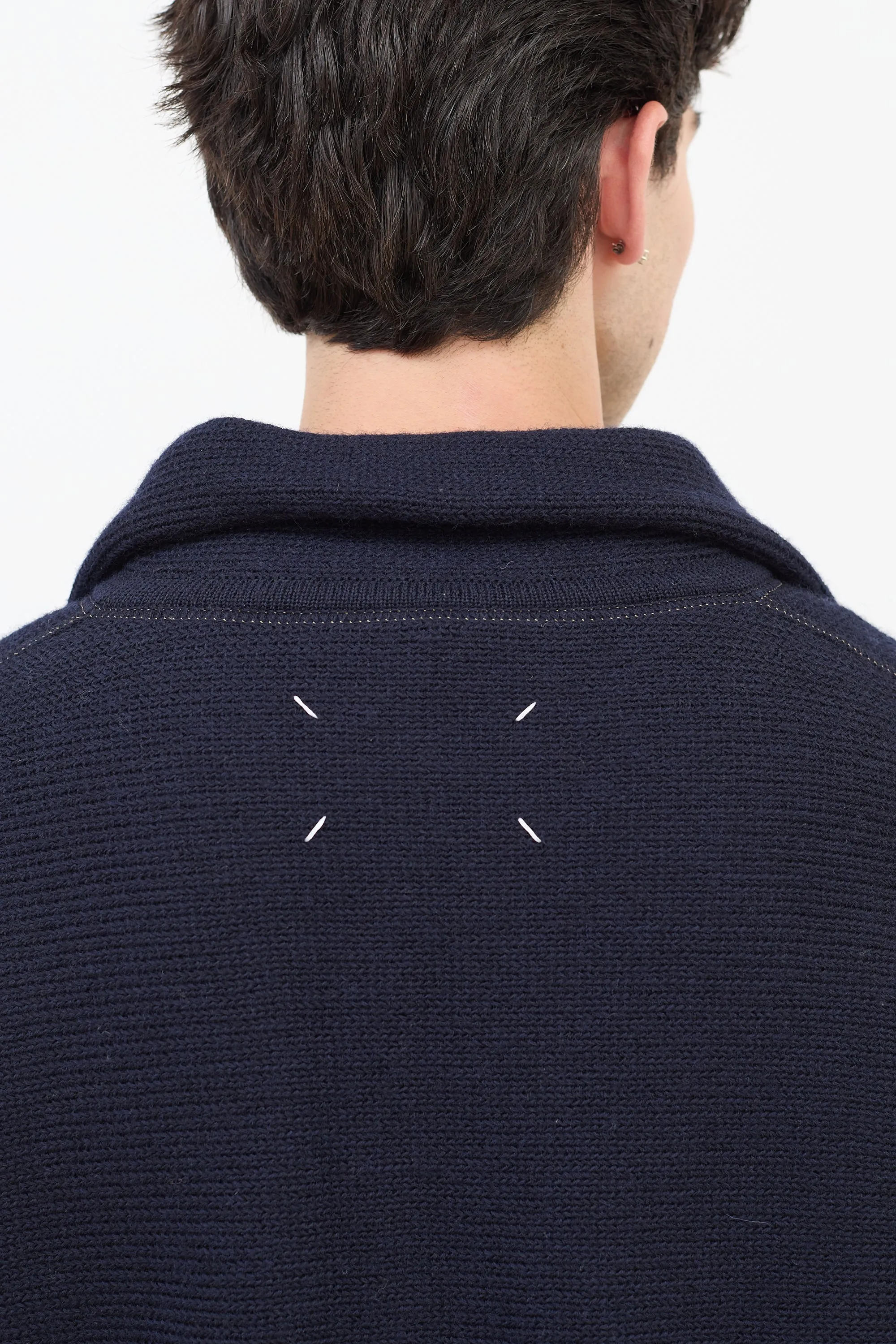 Navy Wool & Denim Elbow Patch Sweater