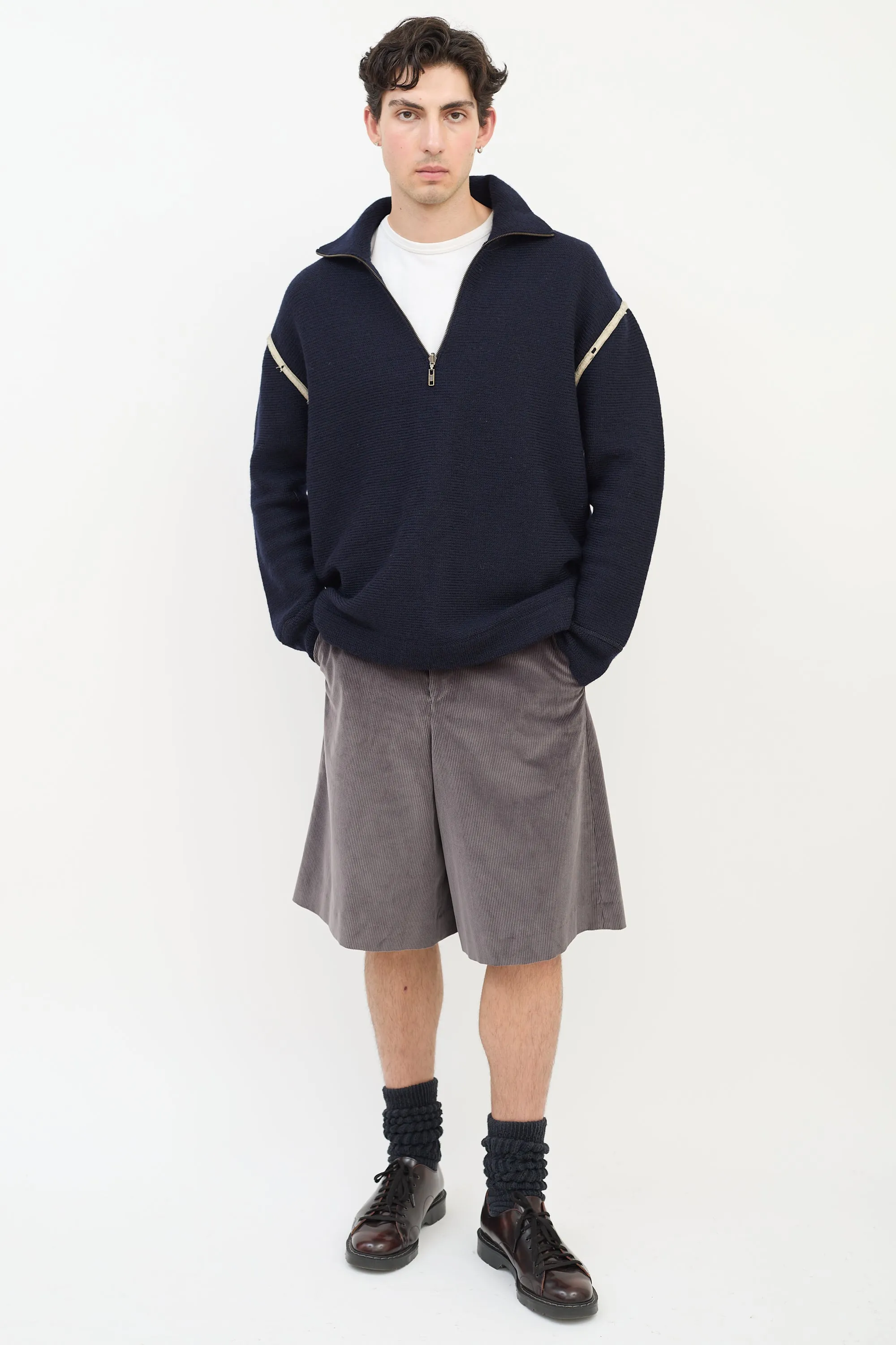 Navy Wool & Denim Elbow Patch Sweater