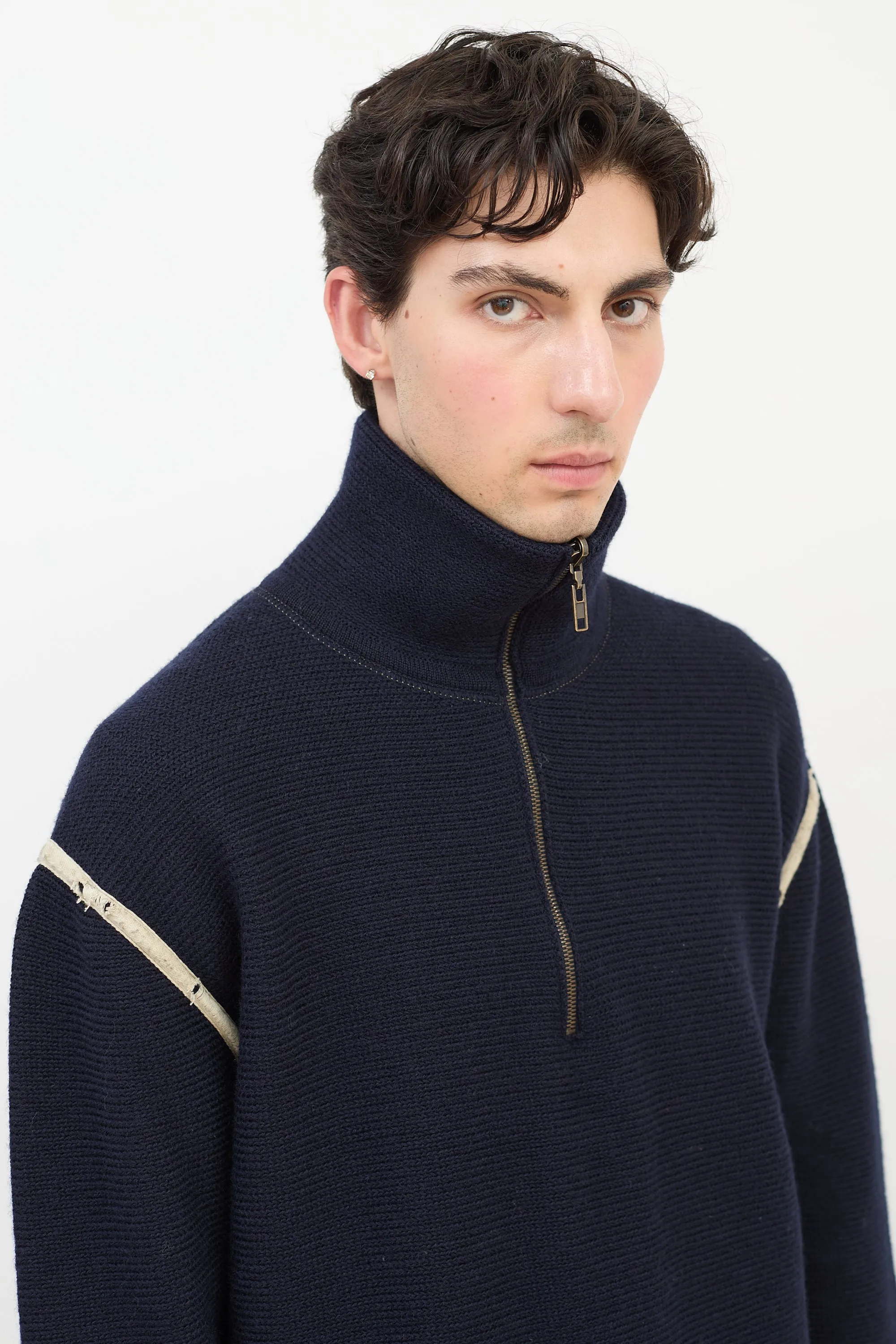 Navy Wool & Denim Elbow Patch Sweater