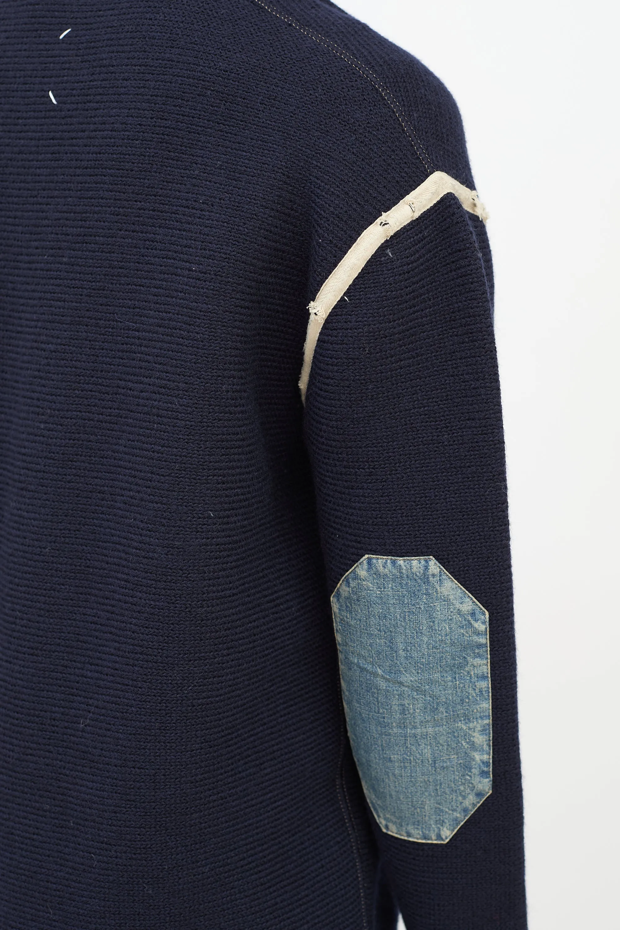 Navy Wool & Denim Elbow Patch Sweater