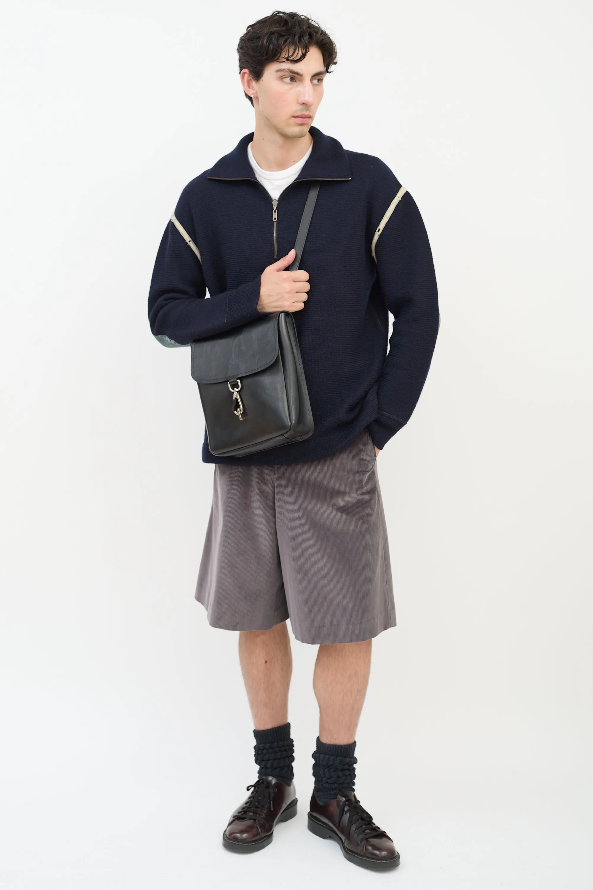 Navy Wool & Denim Elbow Patch Sweater