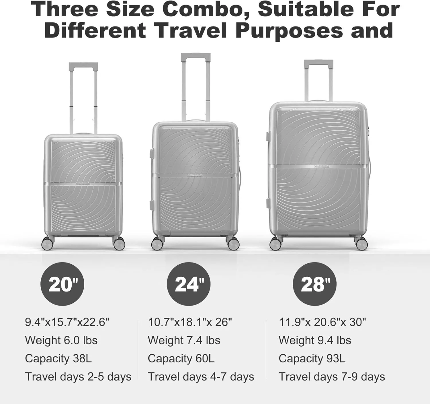 Nazhura Luggage Set, 3-Piece Hardside Suitcase Set, 20-inch, 24-inch, 28-inch Luggage, Carry on Luggage Set, Travel Luggage Set, Large Suitcase with Wheels