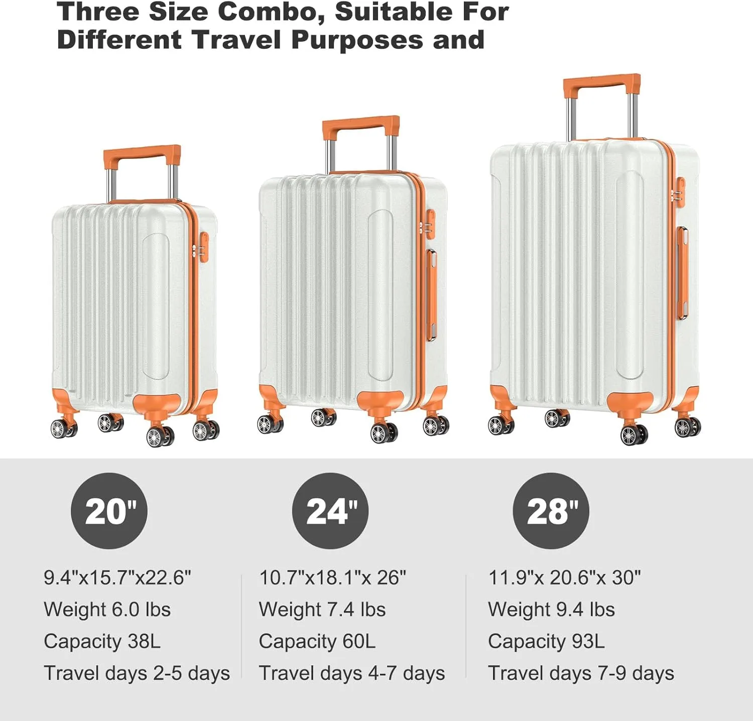 Nazhura Luggage Set, 3-Piece Hardside Suitcase Set, 20-inch, 24-inch, 28-inch Luggage, Carry on Luggage Set, Travel Luggage Set, Large Suitcase with Wheels