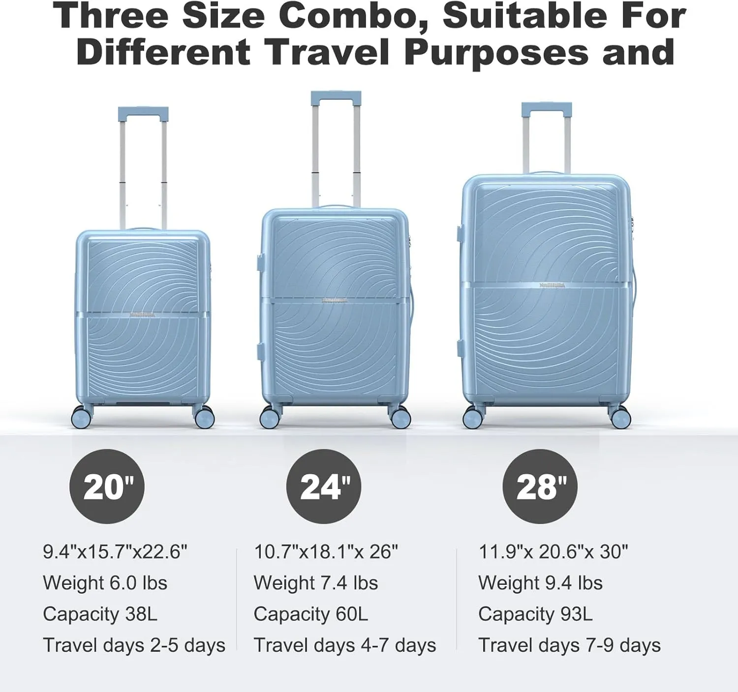 Nazhura Luggage Set, 3-Piece Hardside Suitcase Set, 20-inch, 24-inch, 28-inch Luggage, Carry on Luggage Set, Travel Luggage Set, Large Suitcase with Wheels