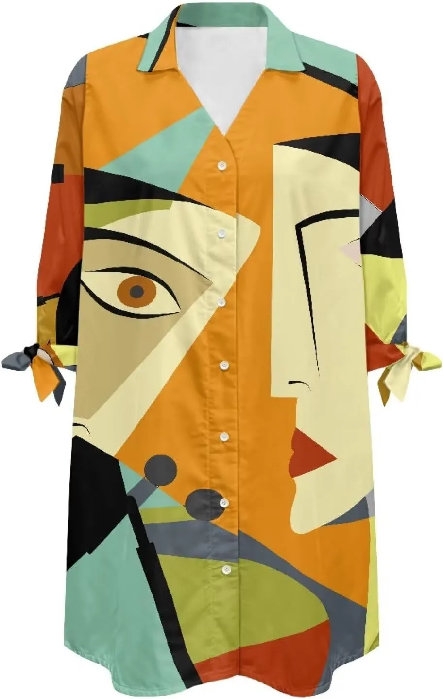 Oil Painting Printed Classic Hawaiian-Shirt Women's Casual Button Down 3/4 Sleeve Shirt Vacation Shirt