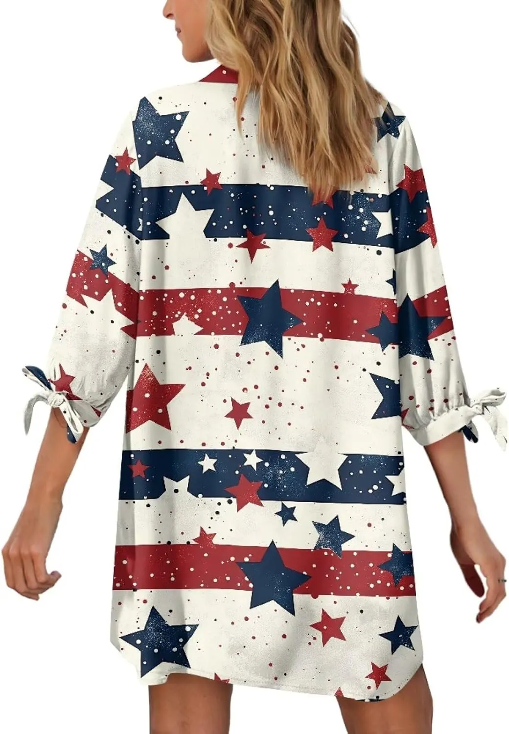 Oil Painting Printed Classic Hawaiian-Shirt Women's Casual Button Down 3/4 Sleeve Shirt Vacation Shirt