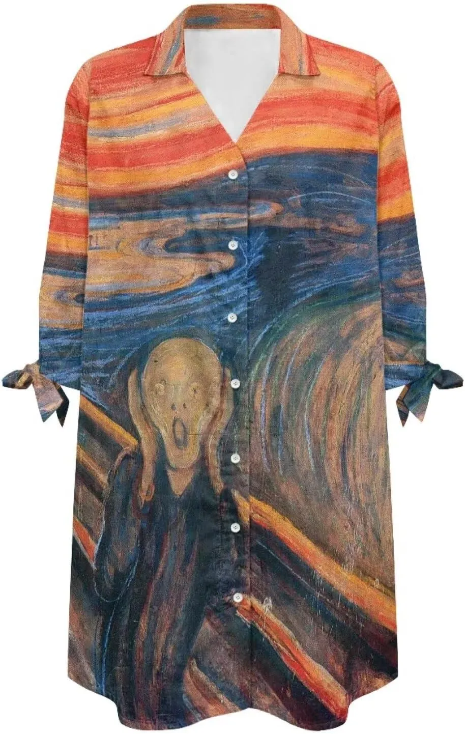 Oil Painting Printed Classic Hawaiian-Shirt Women's Casual Button Down 3/4 Sleeve Shirt Vacation Shirt